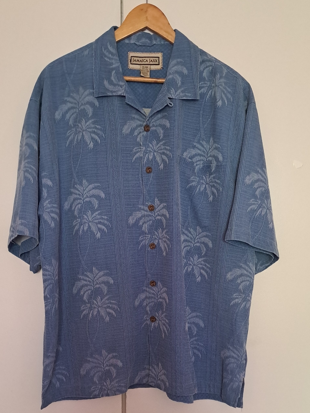 Jamaica Jaxx Men's Blue Palm-Print Camp Shirt 100% Silk